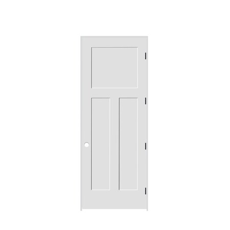 Trimlite 28" x 96" x 1-3/8" Primed 3-Panel Mission Interior Shaker 6-9/16" LH Prehung Door with Black Hinges 2480pri8403LH1D6916